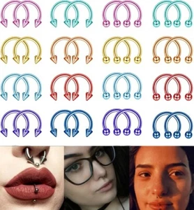 8pc Steel Septum Horseshoe Ball Spike Nose Ring Lip Ear Eyebrow Bar Piercing 16G - Picture 1 of 25