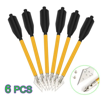 6X 6.8" Crossbow Arrows Bolts Gold Aluminum Shaft Archery Target Blade Arrowhead - Image 1 of 4