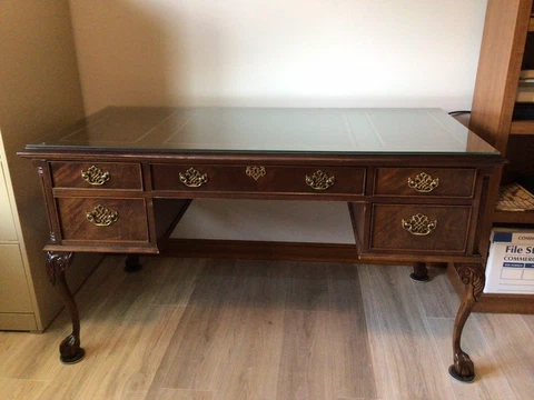 Victorian Carved Leg  5 Drawer Personal Writing Desk  ( 56” x 28” ) Cover
