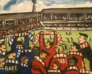 Original Northern Art Oil Painting Phil Lewis : Blues against Reds 10" X 8" - Picture 1 of 2