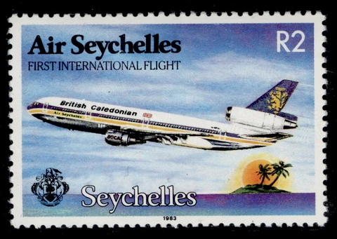 SEYCHELLES QEII SG567, 1983 2r First INTL flight, NH MINT Cover