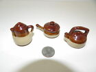 Miniature Stoneware Pottery Tea Kettle, Coffee Pot, and Pan Made in Taiwan