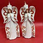 Set Of 2 Resin Christmas Angels W/ Taper Candle Table Centerpiece Holiday Decor