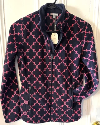 NWT Talbots Petites Fleece Full Zip Jacket Blue Pink Geometric Pattern Size PP - Image 1 of 4