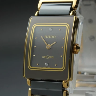 [Casi COMO NUEVO] RADO Jubilé 18 mm esfera negra diamante cuarzo reloj para mujer de JAPÓN Foto 1 de 4