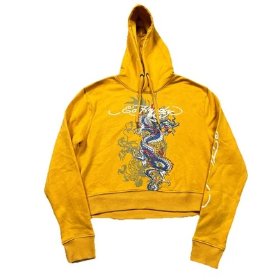 Ed Hardy Y2K Japón Dragón Tatuaje Pullover Sudadera con Capucha Amarillo Talla Mediana Foto 1 de 4