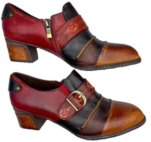 L'Artiste Spring Step Leather Multicolor Bootie Shoes Sz 8½ Boho Zippered EU 39 - Picture 1 of 7