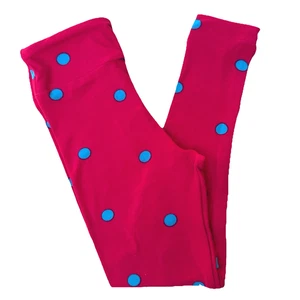 Lularoe Leggings Girls S/M (2-8) Pink w/Blue Polka Dots Buttery Soft Stretch NEW - Picture 1 of 10