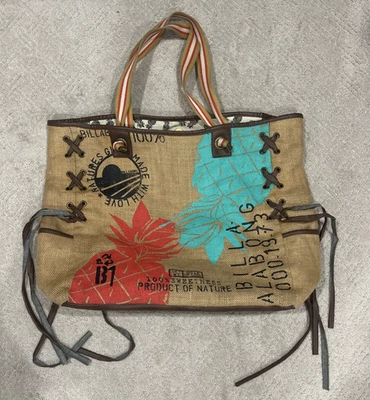 Bolso de Playa Billabong Bolso Escolar Cuero Arpillera Forrado Cremallera Bolsillo Boho Surfer Foto 1 de 4