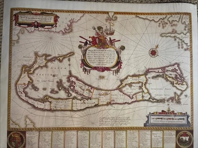 Vintage Map of Bermuda & Caribbean–Reproduction of 1620s Island Tribes Indexed - Image 1 of 4