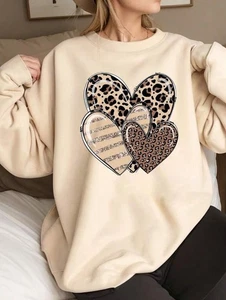 Sudadera informal de manga larga redonda con estampado triple y corazón para mujer talla grande 8-22 - Imagen 1 de 8