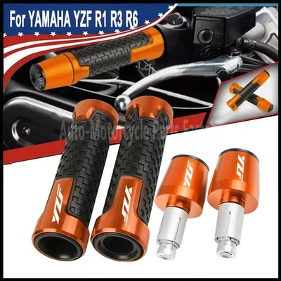 Orange 7/8" rubber Handlebar and Hand Grips End Caps For Yamaha YZF R1 R3 R6 R7 - Image 1 of 4