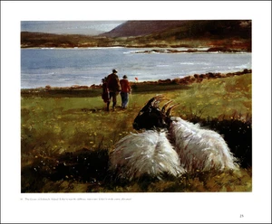 Imagen acuarela costa campo de golf Irlanda Goats of Lahinch 1992 impresión vintage - Imagen 1 de 3