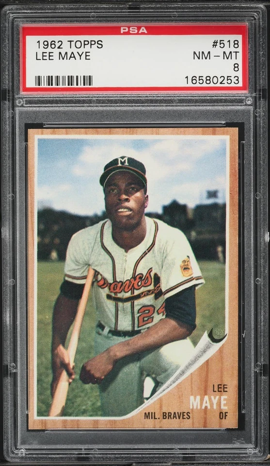 1962 Topps BB Card #518 Lee Maye Milwaukee Braves PSA 8 NM-MT - Image 1 of 2
