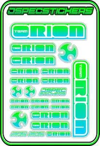 TEAM ORION RC STICKERS ESC MOTOR BRUSHLESS VORTEX CAR BUGGY JSPEC GREEN BLUE W - Picture 1 of 8