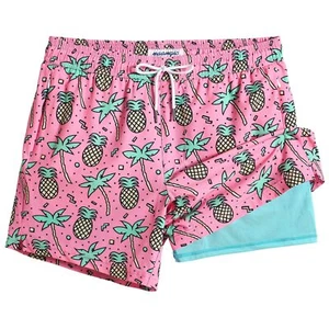 Mens Swim Trunks with Compression Liner 5" Stretch Beach Shorts Quick Dry wit... - Picture 1 of 8