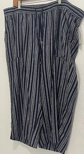 Land N Sea Woman’s Plus Sz 3X Dark Navy Stripe Linen Blend Wide Leg Capris NWT - Picture 1 of 11