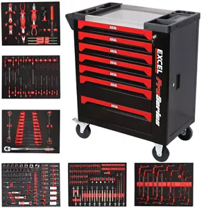 Excel Tool Box With Tools 7 Drawers Roller Cabinet With 249 Piece Tool Kit Black - Picture 1 of 11