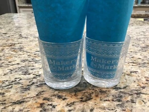 Set of 2 ~ 2020 Makers Mark Etched Holiday Sweater Logo Bourbon Glasses ~ NICE ! - Picture 1 of 8