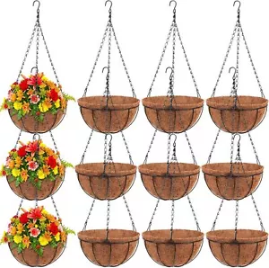12 Pcs 10 Inch Metal Hanging Planter Basket with Coconut Coir Liner Metal Wire - Picture 1 of 6
