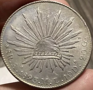 MEXICO ALAMO KM377 8 Reales 1893 As ML Silver Crown Patina  - Picture 1 of 2