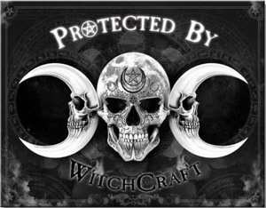 Alchemy Protected By Witchcraft Skull Halloween Wall Decor Metal Sign Made USA - Picture 1 of 4