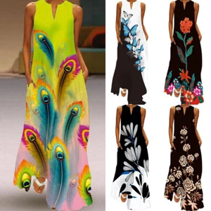 Robe Longue Robe Floral Plus Size Kaftan Us Boho Maxi Damen Strandweste La ) ≌ - Picture 1 of 17