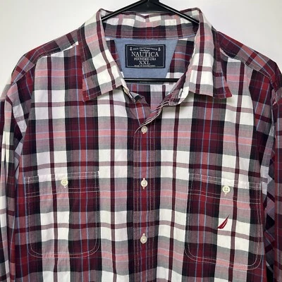 Nautica Sea Voyage Button Up Shirt Mens Size XXL 2XL Red Plaid Long Sleeve - Image 1 of 4