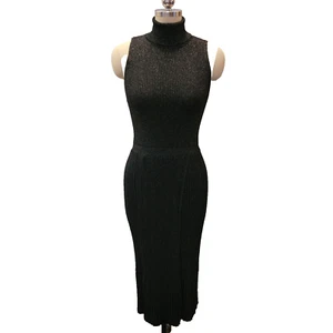 Vestido Diane Von Furstenberg Midi M Negro Metálico Merino Cuello Alto Sin Mangas - Imagen 1 de 7