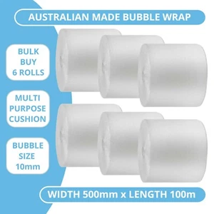 6 Rolls Bubble Wrap 500mm x 100m Cushioning Clear Bubbles Size 10mm - Picture 1 of 1