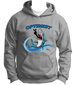 Shark Eat Optimist Happy Hoodie NEW DTG Print Logo Hoody Amazing Sweatshirt Gift - Picture 1 of 5