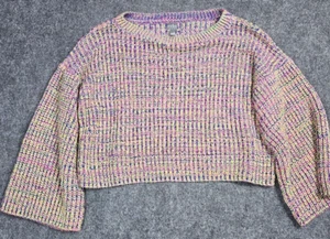 Soho Jeans Made in USA Knit Rainbow Sparkle Crop Trop Sweater Women's Large - Picture 1 of 7
