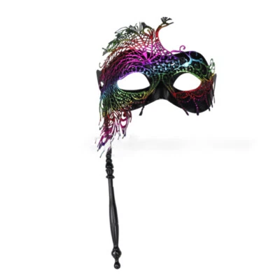 Masquerade Mask with Stick Venetian Mask Decorations Women Costume Mask - Image 1 of 4