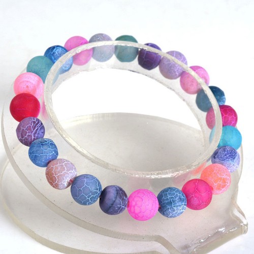 VALENTINO "Bracciale Elastico Rotondo Multicolore Vene Drago Frostato Naturale 10mm Agata 7 5"