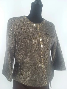 Ruby Rd Gold & Black 3/4 sleeve Jacket with embellishments & pockets Size 12 - Picture 1 of 12