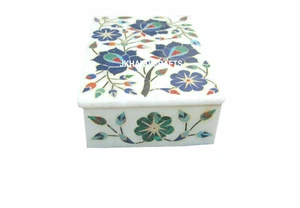 5" Marble Jewelry Box Lapis Marquetry Inlay Work Art home Decor Gift - Picture 1 of 6