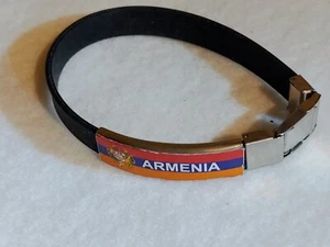 ARMENIA - Wrist band - Stainless steel & Black rubber - 8 in Long - .44 in Wide - Picture 1 of 10