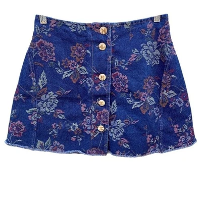 Minifalda Urban Outfitters Denim Botón Floral Bordada Talla Pequeña Foto 1 de 4