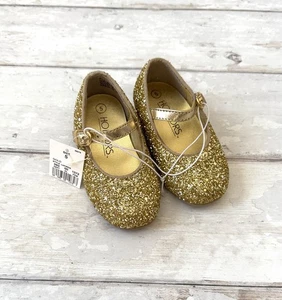 Gold Glitzer Größe 5 kleine Mädchen Schuhe formell Kleid kleiner Absatz Ehrungen brandneu - Bild 1 von 4