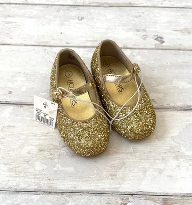 Gold Glitter Size 5 Little Girls Shoes Formal Dress Small Heel Honors Brand NEW - Image 1 of 4