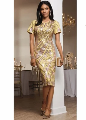 18W PLUS Midnight Velvet Yellow Multi Formal Wedding Dinner Lorri Sequin Dress - Image 1 of 4