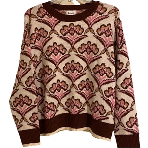 &Merci Floral Knit Long Sleeve Tunic Soft Pullover Sweater Size Large Boho - Picture 1 of 9
