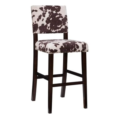 Linon Corey 30" Cow Print Bar Stool with Frame in Dark Espresso Wood - Image 1 of 4