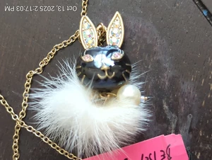 BETSEY JOHNSON FURRY BUNNY NECKLACE - Picture 1 of 2