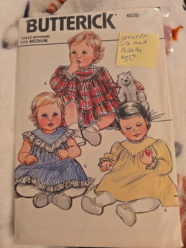 Vintage 60's BUTTERICK Pattern 6030 Size 18-22 Lbs Infant Baby Girl Dresses UC - Image 1 of 2
