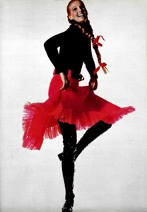 Pierre Cardin - Falda con flecos de lana roja 1969, talla 6 - Imagen 1 de 7