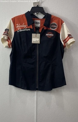 Camisa Harley Davidson Para Mujer Naranja Negra Cremallera Frontal Cuello Talla XL Nueva con Etiquetas Foto 1 de 4