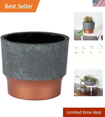 Sofisticada maceta suculenta de mesa de 3" en hormigón sintético con base de cobre Foto 1 de 4