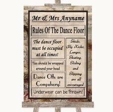 Wedding Sign Poster Print Vintage Rules Of The Dancefloor