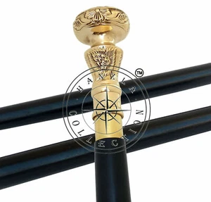 Gentlemen Classic Walking Stick Cane Style Black Wooden Polished Brass Handle - Imagen 1 de 4